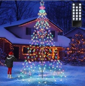 lot 3554 image: Lomotech Christmas Tree Lights - 10Ft 404 LED with 7.08 Topper, Remote Controll Waterproof Iron Pole Waterfall Lights for Outdoor Christmas Decorations (Multicolor)