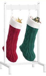 lot 3558 image: ELYKEN Christmas Stocking Holder Stand for Floor, Free Standing Stocking Rack with 4 Removable Hooks, Wood Stocking Hanger Stand, Heavy Duty Xmas Stocking Stand with Adjustable Feet, White