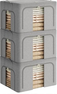 lot 3560 image: Pinkpum 3 Pack Clothes Storage Bins with Metal Frame, Closet Organizers and Storage Boxes, Sturdy Stackable & Foldable Clothes Organizer Bags with Clear Window & Long Carry Handles, Grey 40L