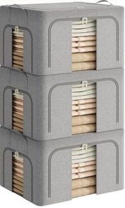 lot 3561 image: Pinkpum 3 Pack Clothes Storage Bins with Metal Frame, Closet Organizers and Storage Boxes, Sturdy Stackable & Foldable Clothes Organizer Bags with Clear Window & Long Carry Handles, Grey 40L