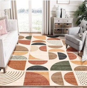 lot 3571 image: MUJOO Washable Area Rug 6x9,Boho Rugs for Living Room Bedroom Dining Room,Large Throw Floor Carpet Non Slip Soft Modern Abstract Bohemian Terracotta