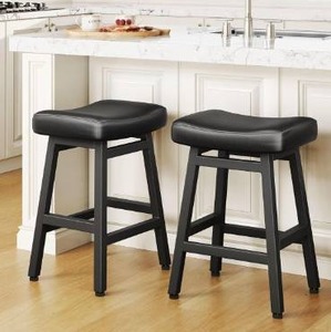 lot 3573 image: Raynesys Counter Height Bar Stools Set of 2, 24 Inch Barstools for Kitchen Counter, Kitchen Stools with Faux Leather Saddle Seats & Heavy Duty Metal Legs, Easy Assembly, Forest Green