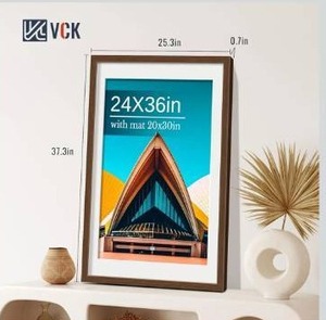 lot 3578 image: VCK 24x36 Poster Frame 1 Pack, Brown Wood Picture Frame with Polished Plexiglass, Display Photo 20x30 with Mat or 24 x 36 Without, for Home, Office, Studio and Gallery, Wood Grain Series, Wall Hanging