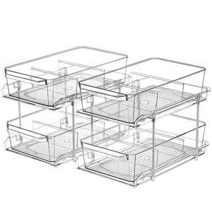 lot 3589 image: 2 Set, 2 Tier Clear Organizer with Dividers for Cabinet, Shlef, Counter - MultiUse Slide-Out Storage Container - Kitchen, Pantry, Medicine Cupboard Bins, Bathroom, Vanity Makeup, Under Sink Organizing