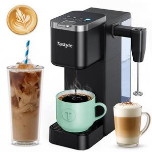 lot 3593 image: Tastyle Single Serve Coffee Maker with Built-in Detachable Milk Frother, Iced and Hot Coffee Machine for K Cup & Grounds, 40oz Removable Water Reservoir, 6 Cup Sizes, Fits 7.3 Travel Mug, Black