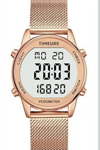 lot 3597 image: Womens Step Counter Pedometer Watch with Stainless Steel Bracelet, Stylish Design, No App, No Charging Needed for Step, Calorie, Distance, Alarm, Countdown Timer TU-2401
