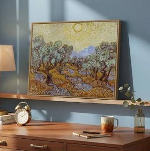 lot 3604 image: Framed Van Gogh Wall Art, Abstract Olive Trees with Yellow Sky and Sun Canvas Print, Vintage Famous Artwork for Living Room Bedroom Office Wall Decor, 12x16 Inch