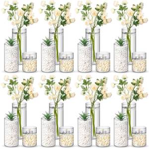 lot 3605 image: Nuogo 24 Pcs Plastic Cylinder Vases Tall Plastic Flower Vases for Centerpieces Hurricane Candle Holder for Home Wedding Office Party Formal Dinners Decorations (468)