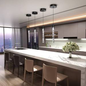 lot 3627 image: Flashing God Black Pendant Lights Modern LED Kitchen Island Light Crystal Mini Pendant Light with Dimmable LED Bubble Crystal Chandelier for Dining Room, Bedroom, Bar