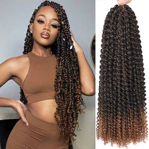 lot 3633 image: Passion Twist Hair Brown 24 Inch 8 Packs Passion Twist Crochet Hair Water Wave Braiding Hair Curly Long Spring Twist Hair Synthetic Hair Extension (24 Inch (Pack of 8), T30)