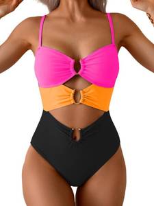 lot 3634 image: Eomenie Womens Cutout One Piece Swimsuit with Ring Linked Sexy Monokini Bathing Suit for Beach Vacation Large