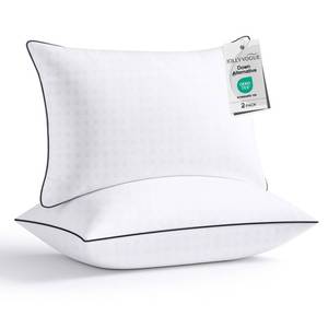 lot 3637 image: JOLLYVOGUE Pillows Queen Size Set of 2, Hotel Collection Bed Pillows for Side, Back, and Stomach Sleepers, Fluffy and Supportive, Down Alternative Microfiber Filled Sleeping Pillow