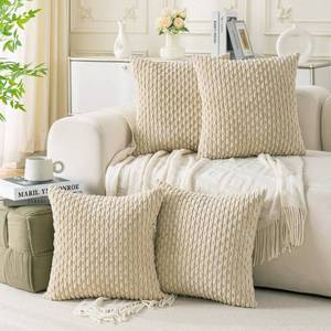 lot 3638 image: Cozoomy Set of 4 Beige Decorative Throw Pillow Covers 26x26 Inch Corduroy Pillow Covers for Bed Couch Sofa Living Room Soft Square Cushion Cases