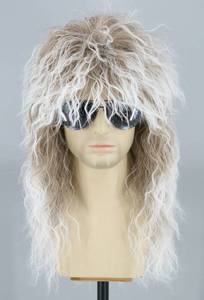 lot 3640 image: Topcosplay 80s Mullet Wig for Men and Women Rock Disco Wigs Long Curly Brown Gradient White