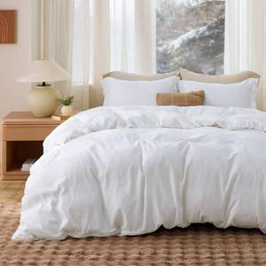 lot 3644 image: Bedsure White Duvet Cover Queen Size - Soft Double Brushed Bedding Set for Kids & Adults, Zipper Closure, 3 Pieces, Includes 1 Duvet Cover (90x90) & 2 Pillow Shams, NO Comforter