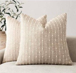 lot 3660 image: Foindtower Pack of 2 Decorative Jacquard Boucle Throw Pillow Covers Accent Textured Striped Pillowcases Soft Boho Modern Cushion for Couch Sofa Bedroom Living Room Home Decor 20x20 Inch Natural Beige