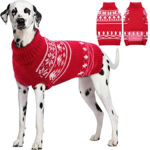 lot 3661 image: SAWMONG Dog Christmas Sweater, Cable Knit Christmas Pet Sweater, Snowflake Pattern Thick Warm Winter Dog Sweaters, Pet Sweaters for Small Medium Large Dogs(Red, L)