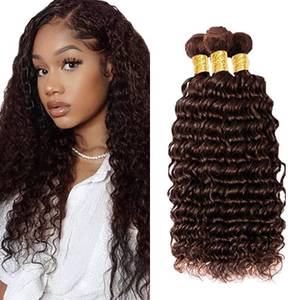 lot 3663 image: Brown Bundles Dark Brown Human Hair Bundle #4 Deep Wave Bundles 16 18 20 inch #4 Deep Wave Bundle Human Hair Extensions