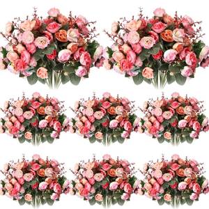 lot 3669 image: Geosar 8 Pcs Rose Artificial Flowers Fake Flowers Bouquet 21 Heads Silk Faux Floral Bundles with Stem for Home Bridal Wedding Arrangements Table Centerpieces Party Decor (Pink)