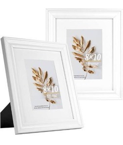 lot 3673 image: 8x10 Picture Frames White, Display Picture 5x7 with Mat, Wooden Photo Frame for Table Top and Wall Mounting, 2 Pack