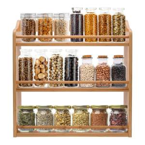 lot 3680 image: FoverOne 3 Tier Bamboo Spice Rack, Seasoning Jars Rack Shelf Spice Organizer for Kitchen Counter or Wall Mounting