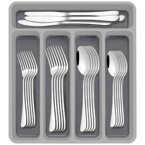 lot 3681 image: 60-Piece Silverware Set with Organizer,AIVIKI Stainless Steel Flatware Set for 12,Cutlery Utensil Sets for Home Restaurant,Tableware Set Include forks spoons and knives,Mirror Polished,Dishwasher Safe