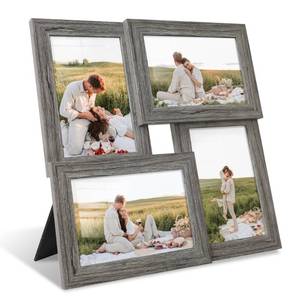 lot 3683 image: YESKAY 4x6 Collage Picture Frames, Multi Family Photo Frame with Real Glass, Displays Four 4x6 Photo, Wall Decor Wall Hanging or Tabletop, Grey