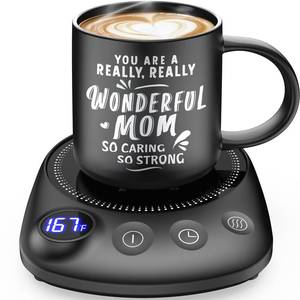 lot 3685 image: KitchekShop Coffee Mug Warmer - Fastest Heating & Highest Temperature, Coffee Cup Warmer for Desk Auto Shut Off, 4 Temp Settings & 1-12H Timer, Smart Electric Beverage Warmer for Coffee (Glossy Black)