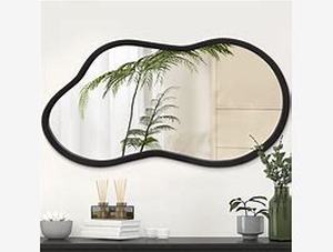 lot 3603 image: AAZZKANG Irregular Wall Mirror with Wood Framed Small Asymmetrical Black Hanging Mirrors