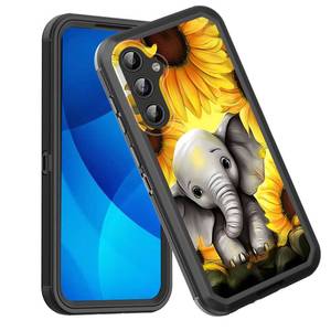 lot 3695 image: GFEWYTJYJ for Galaxy A35 5G Case,Shockproof 3-Layer Full Body Protection Rugged Heavy Duty High Impact Hard Cover Case for Samsung Galaxy A35 5G 6.6 inch 2024,Sunflower Elephant