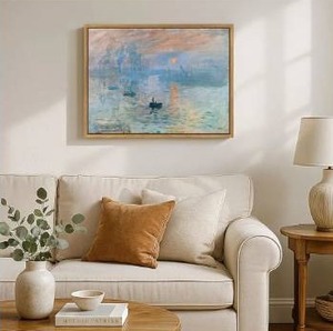 lot 3698 image: Framed Monet Impression Sunrise Wall Art, Vintage Impressionist Canvas Painting Print, Classic Seascape Artwork for Living Room Bedroom Home Office Wall Decor, 12x16 Inch