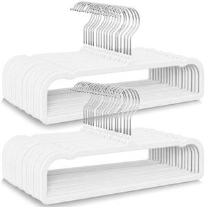 lot 3700 image: 50 Pack Velvet Hangers Non Slip, Felt Pants Hangers Thin Space Saving Clothes Hanger Flocked Strong Durable Ganchos para Colgar Ropa with 360°Swivel Hook for Pants Jeans Shorts Tank Top, Linen White