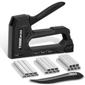 lot 3711 image: THINKWORK Light Duty Staple Gun - Black Upholstery Staple Gun for Wood with 1600pcs JT21 Staples 14, 516, 38 and Staple Remover, Fabric Stapler Gun for Crafts, Home Use, Wall, DIY, Lights Decora