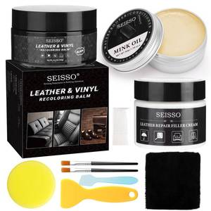 lot 3719 image: SEISSO Leather Repair Kit for Furniture, Black Vinyl Repair Kit with Mink Oil, Car Interior Leather Recoloring Balm for Scratches, Fading Shoes, Car Seat, Sofa