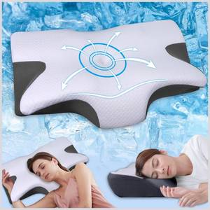lot 3733 image: BSAFP Cervical Neck Pillow for Sleeping, Memory Foam Pillows for Neck Pain Relief, Ergonomic Orthopedic Contour Side Sleeper Pillow for Neck Support, Back Stomach Sleepers (White & Gray)