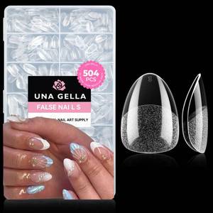 lot 3740 image: UNA GELLA Extra Short Almond Nail Tips Full Cover 504PCS Gel Nail Tips Short Almond Shaped Nails Tips Soft Gelly Gel Clear Fake Nails Tip for Acrylic Nail Tip Soak Off Home DIY Salon Nails 12 Sizes