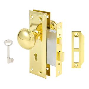 lot 3741 image: Toptotoo 2 Pack Mortise Lock Set for Interior Door, Vintage Antique Gold Door Knobs with Lock and Skeleton Key, Old Door Knob Replacement Fits 1-38 in 1-34 in, Polished Brass Finish