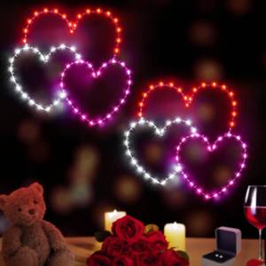 lot 3745 image: ILLUMINEW 2 Pack Valentines Day Heart Window Lights, 8 Lighting Modes Red & Pink & White, 13.7 Inch LED Hanging Iron Frame Decor for Wedding Holiday Indoor Outdoor Party