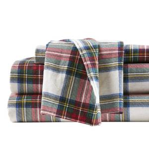 lot 3749 image: Comfort Spaces Cotton Flannel Sheets Queen Size, Ultra Soft Flannel Sheet Set with 14 Elastic Pocket , Plain Print Warm Flannel Bedding, Scottish Plaid Red 4 Piece