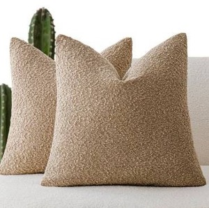 lot 3756 image: Foindtower Pack of 2 Textured Boucle Throw Pillow Covers Accent Solid Pillow Cases Cozy Soft Decorative Couch Cushion Case for Chair Sofa Bedroom Living Room Home Decor, 18 x 18 Inch,Camel