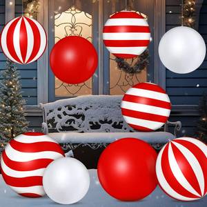 lot 3759 image: Jetec 12 Pcs 24 Inch 16 Inch Giant Inflatable Christmas Balls Ornaments Large PVC Inflatable Ball Decorations for Xmas Tree Holiday Yard Lawn Porch Outdoor(Red, White,Classic Candy Cane)
