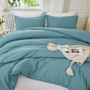 lot 3760 image: Litanika Oversized King Comforters Grayish Teal Super King Plus Size, 3 Pieces Lightweight Solid Bedding Comforter Set, All Season Fluffy Bed Set (128x120In Comforter & 2 Pillowcases)