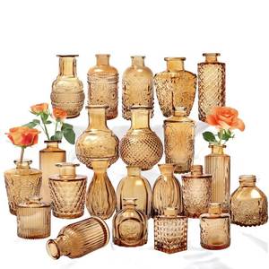 lot 3762 image: Set of 22 Amber Glass Mini Bud Vase For Bulk Rustic Wedding Decorations, Centerpieces, Vintage Look Home Table Flower D�cor,Clear
