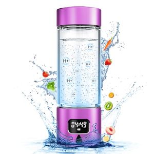 lot 3768 image: Hydrogen Water Bottle - Portable, Rechargeable, LED Timer, Aluminum and Glass, 5000 PPB Hydrogen in 10 Minutes, for Husband, Father, Friend & Family, for Sports, Home, Office (Purple, 340ml)