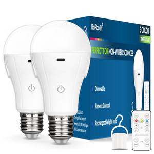 lot 3773 image: BoRccdit CordlessGlow Battery Operated Light Bulb with Remote�3 Colors  Dimmable  Touch Control Rechargeable Light Bulbs for no-Hardwired Fixture, up to 24 Hours,2Pack