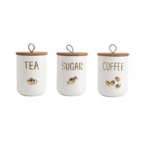lot 3786 image: Comeon Ceramic Canister Set with Airtight Seal Bamboo Lid Silicone, 27oz Food Storage Jars for Coffee Sugar Tea, Container Set for Kitchen Pantry Counter Decor (Three Piece)