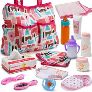 lot 3788 image: 14 Pack Baby Doll Accessories, Baby Doll Feeding and Caring Set Includes Diaper Bag, Doll Diapers, Magic Bottle, Changing Mat for Girl Toddler Kid, Babies Pretend Play Set for Birthday Gift Christmas