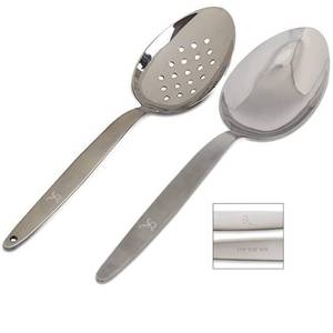lot 3796 image: BNAZIND Kunz Perforated and Regular Set  Pack of 2  1810 Stainless Steel  9 Inch Cooking Dinner Serving Basting Quenelle Chef Spoon 