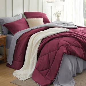 lot 3801 image: Bedsure California King Comforter Set - 7 Pieces Reversible Burgundy Bedding, California King Size Bed Set for All Seasons, Bed in a Bag with Down Alternative Comforter, Sheets, Pillowcases & Shams