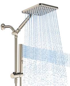 lot 3802 image: Hombeter Shower Heads with Handheld Spray Combo Brushed Nickel, 10 Inch High Pressure RainRainfall Shower Head, Height Adjustable Dual 2 in 1 Shower Head System with Stainless Steel Hose